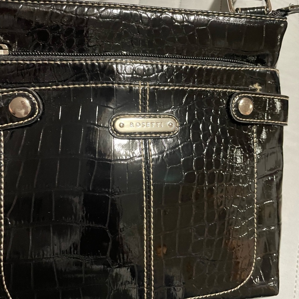 Rossetti Black Croc Embossed Faux Patent Leather Crossbody Bag - Picture 3 of 4